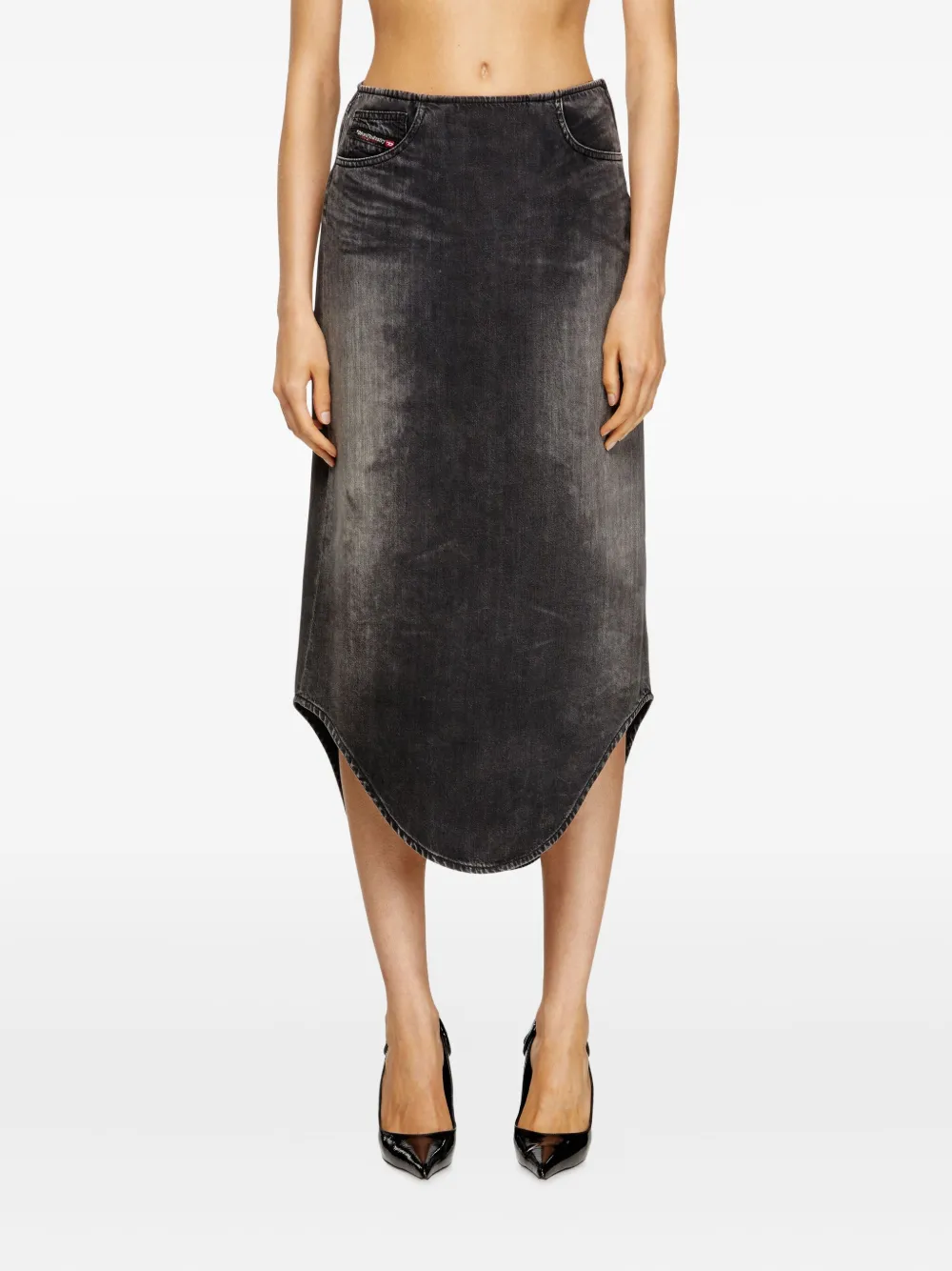Diesel Curved-hem Denim Skirt In Black