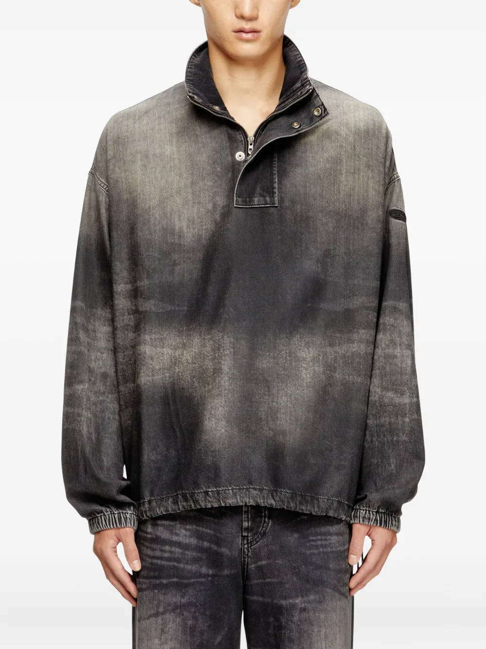 Diesel D-Flow denim shirt met halve rits Zwart