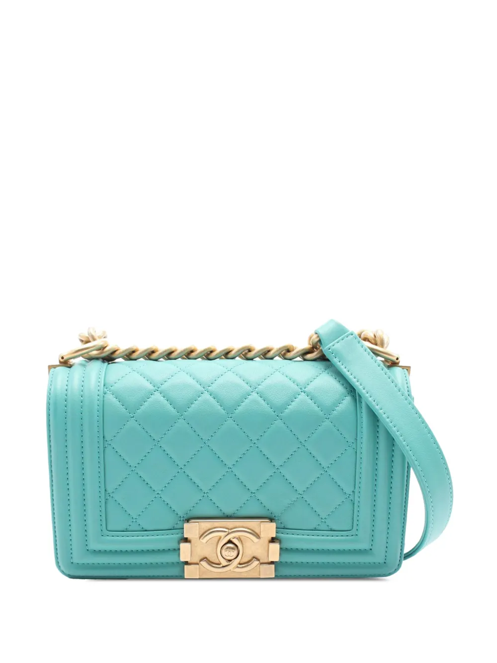 CHANEL Pre-Owned 2019 スモール マトラッセ ラムスキン ボーイ フラップ ショルダーバッグ - ブルー CHANEL Pre-Owned 2019 スモール マトラッセ ラムスキン ボーイ フラップ ショルダーバッグ - ブルー