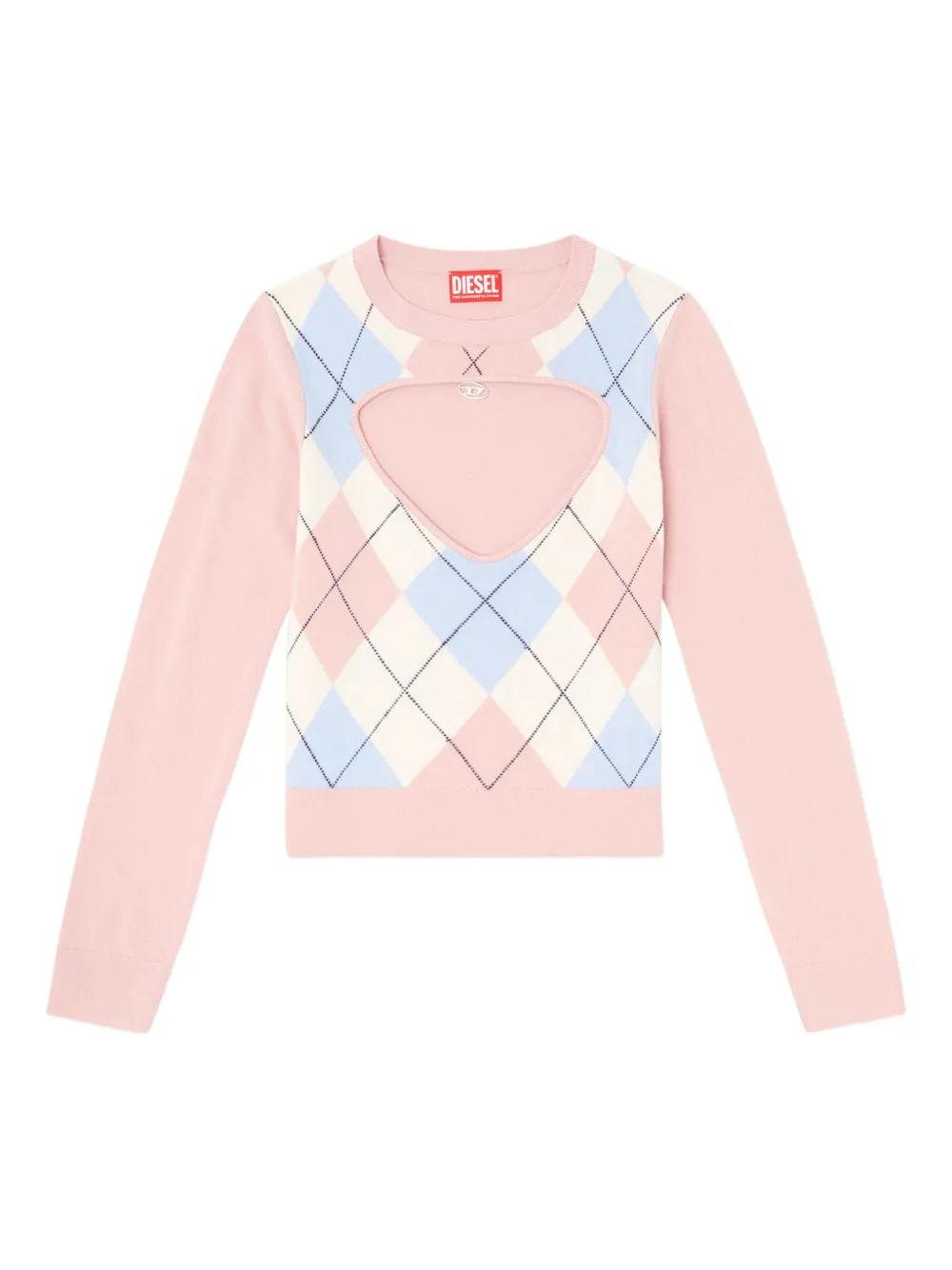 Diesel Romko cut-out argyle-pattern sweater Roze