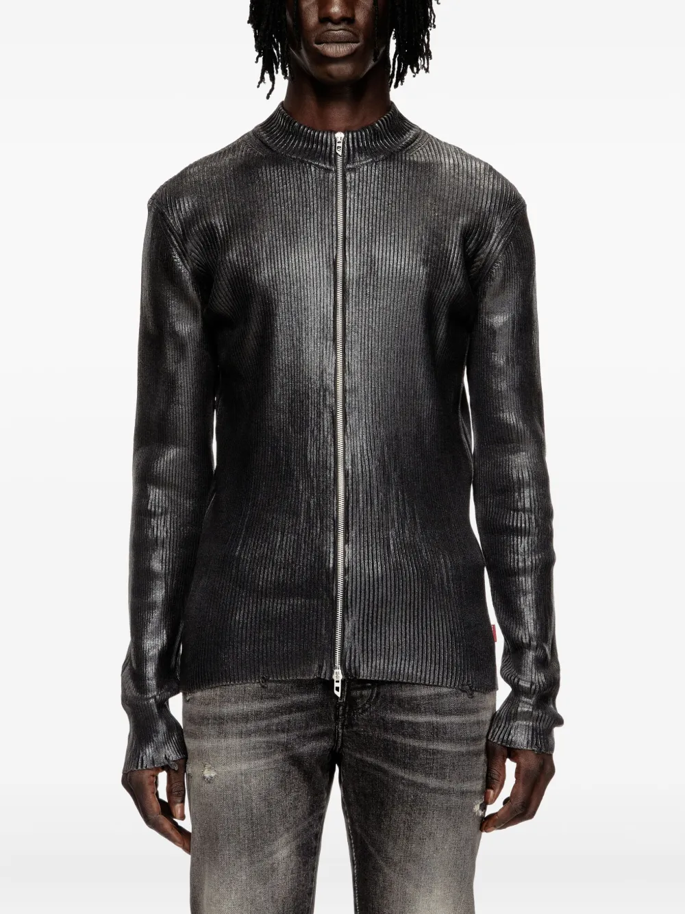 Diesel K-Dargy-D ribbed zip-up cardigan | Black | Image 1