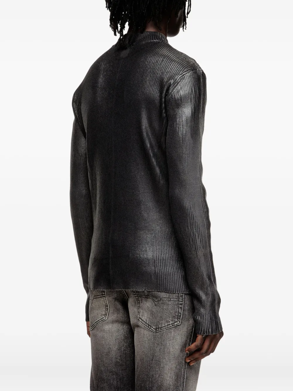 Diesel Denim-yarn Zip Cardigan With Shiny Effect In Black