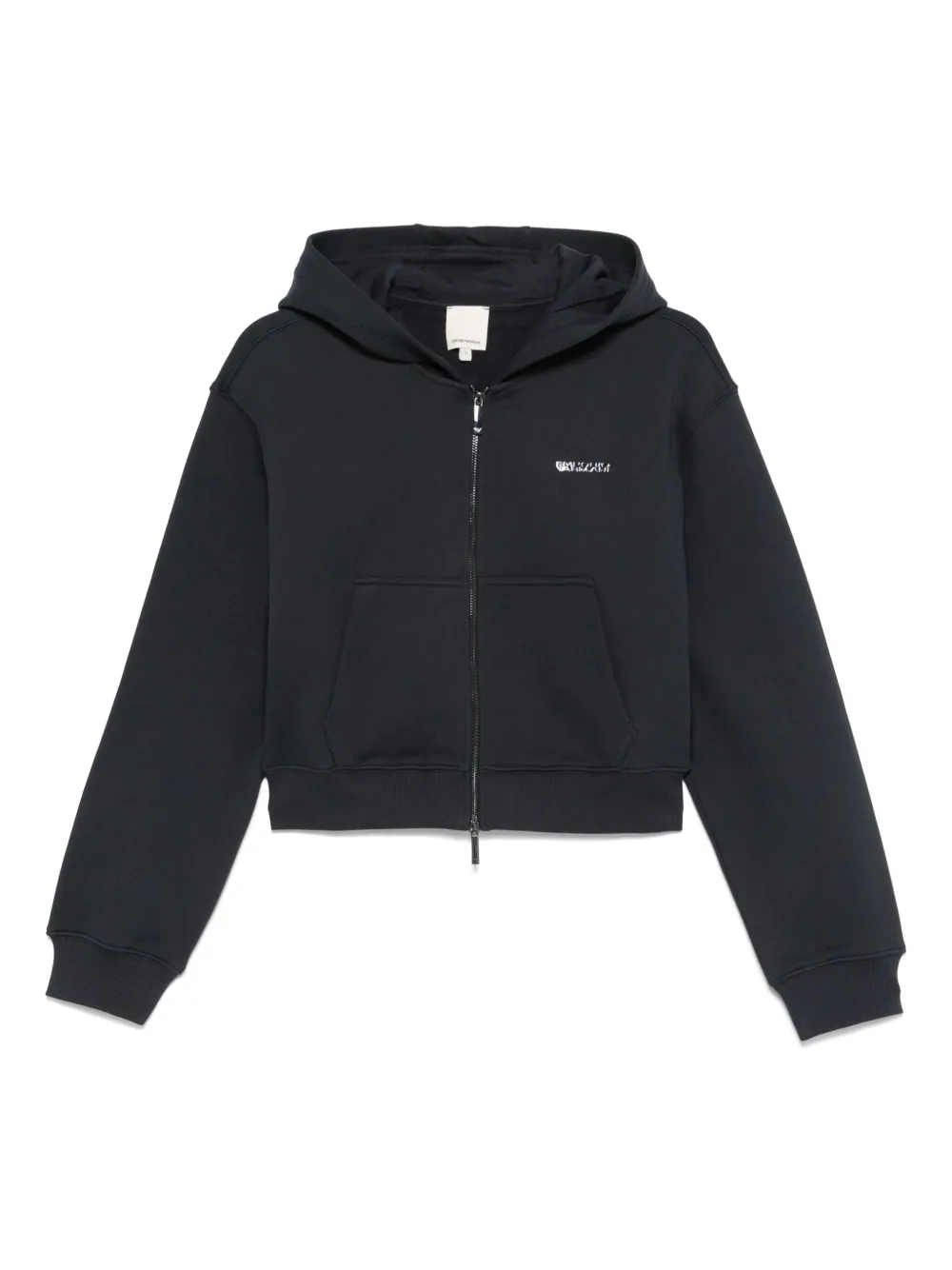 Emporio Armani Cotton Zipped Hoodie In Black