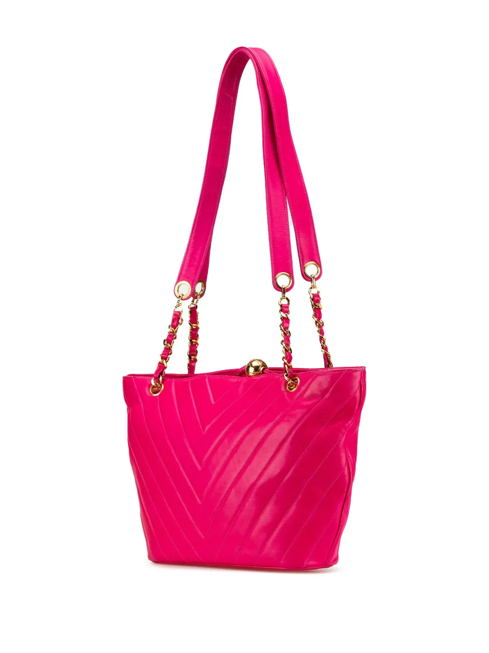 Pre-owned Chanel 1991-1994 Chevron Lambskin Tote Bag In Pink