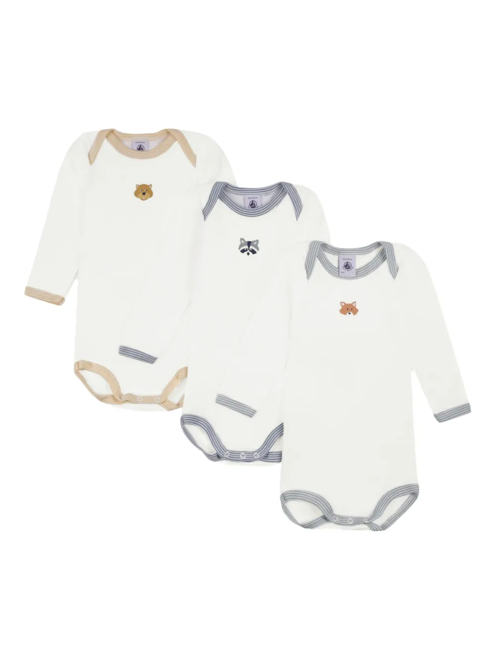 Petit Bateau animal-embroidery bodies (pack of three) Wit
