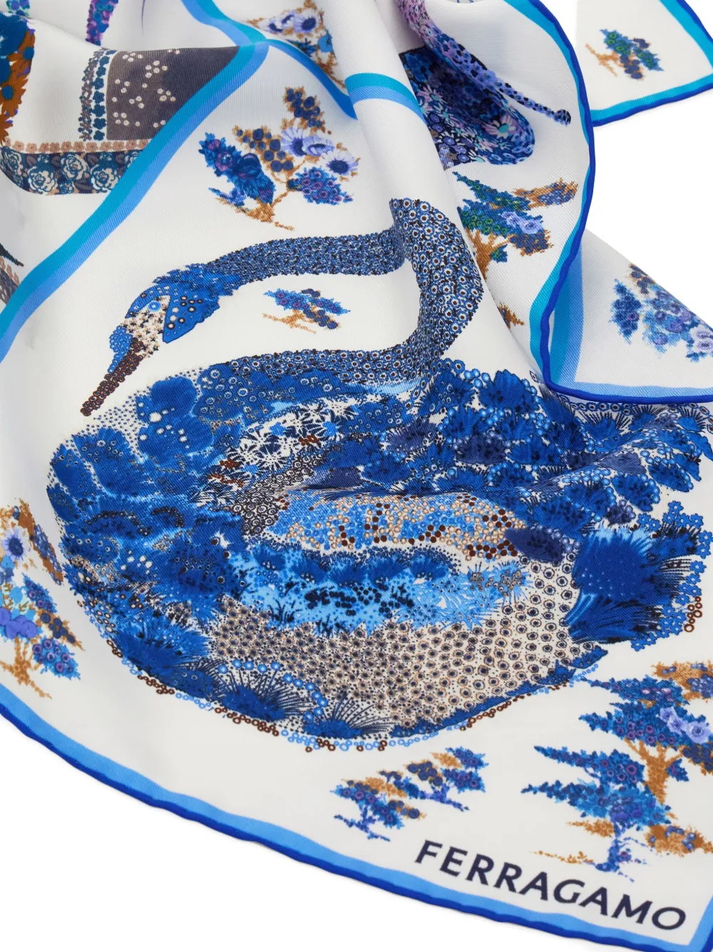 Ferragamo Zijden bandana met patchwork-print - Blauw