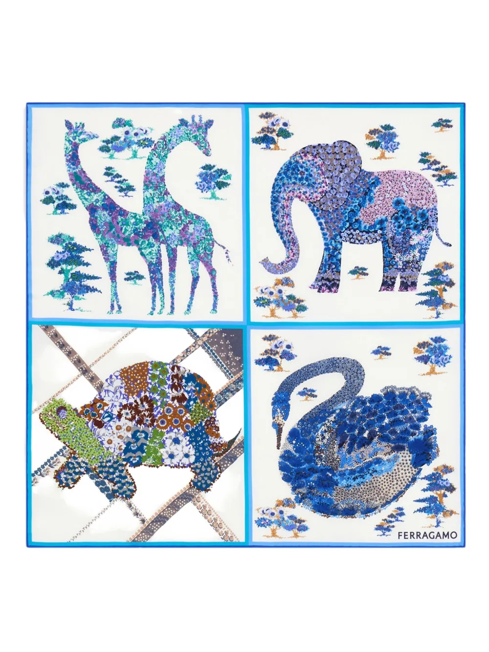 Ferragamo Zijden bandana met patchwork-print Blauw