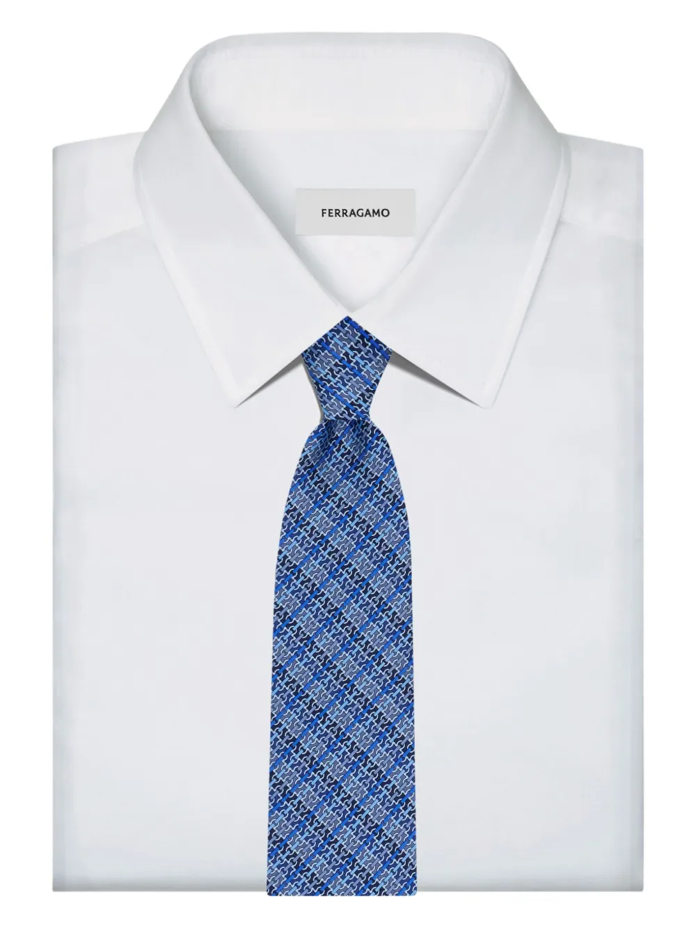 Ferragamo Gancini stropdas met kettingprint Blauw