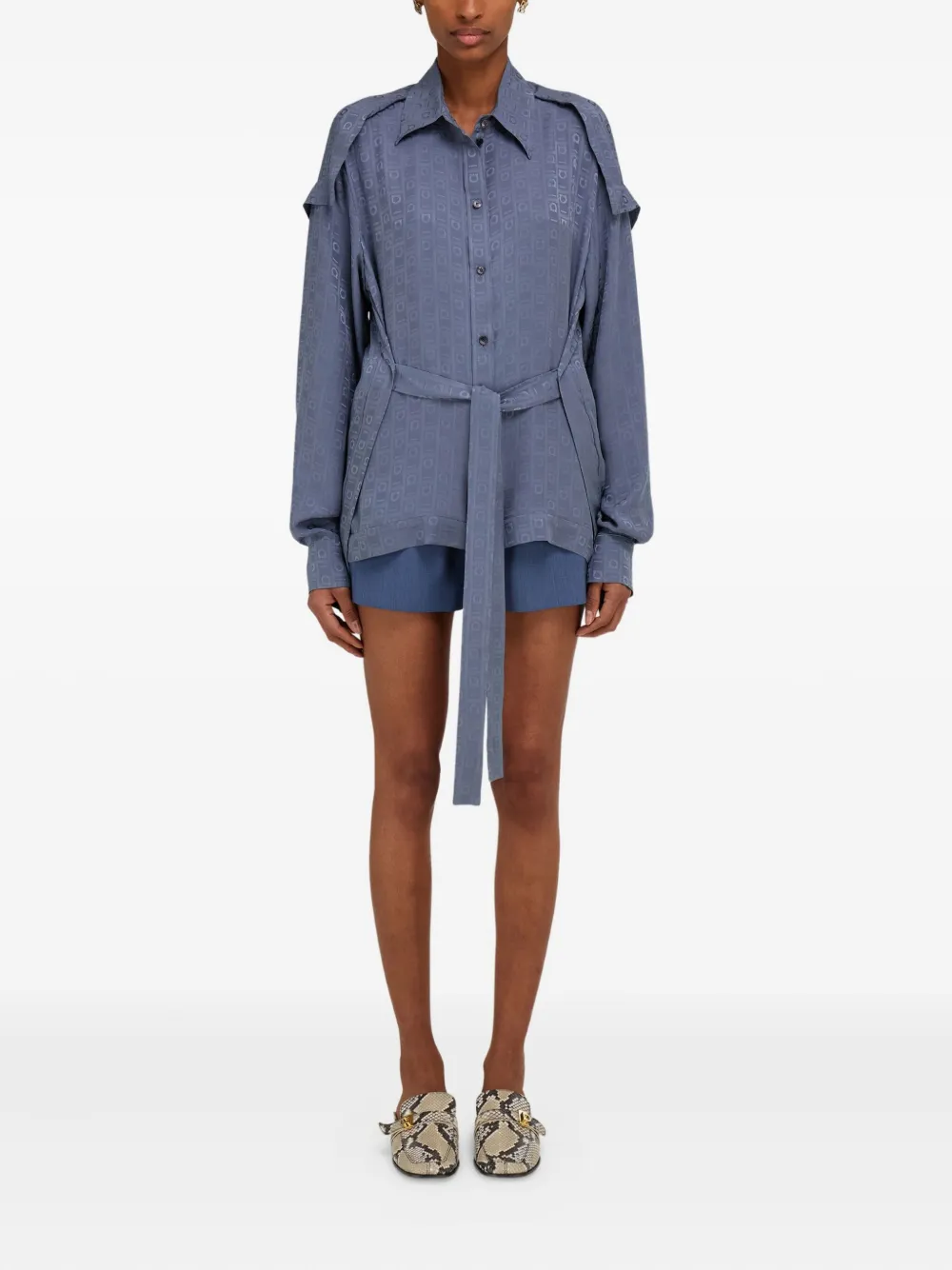 Ferragamo blouse met monogram Blauw