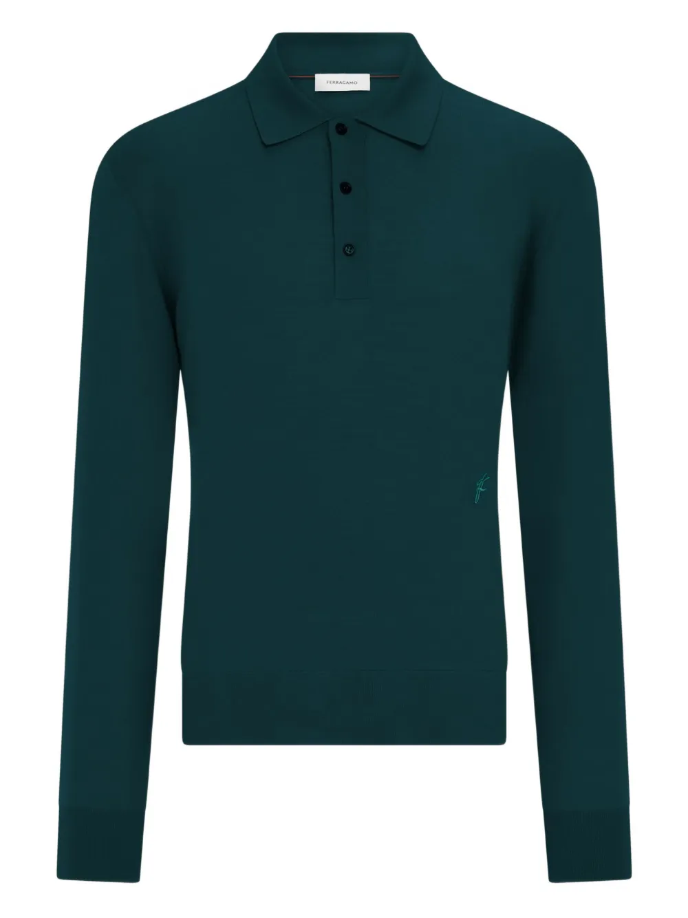 Ferragamo long-sleeved wool polo shirt | Green | Image 1