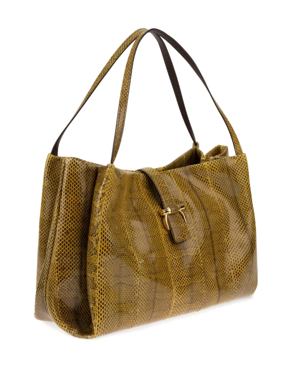 Ferragamo Large Snakeskin Gancio-hardware Tote Bag In Yellow