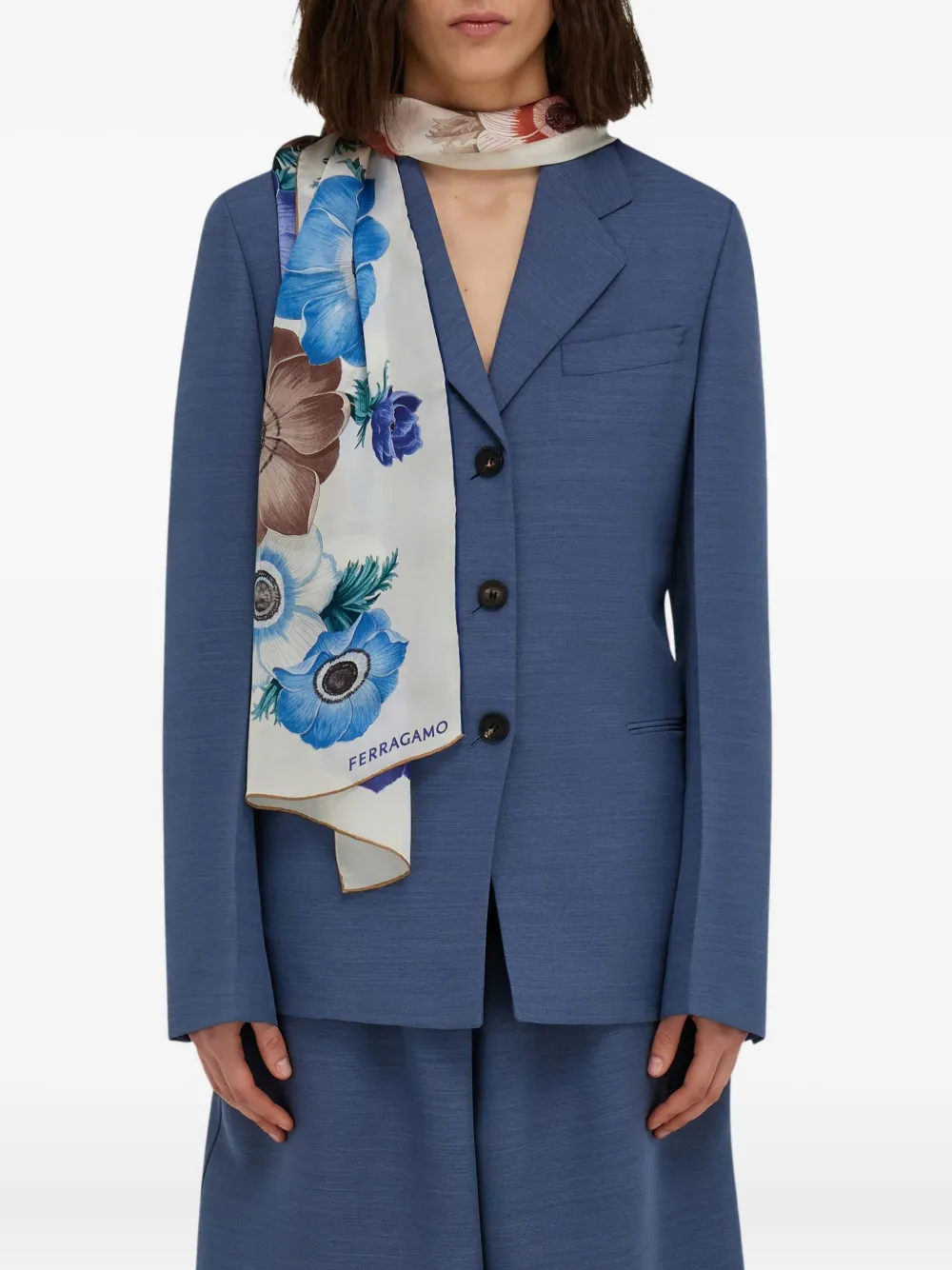 Ferragamo Anemone-print Silk Scarf In White