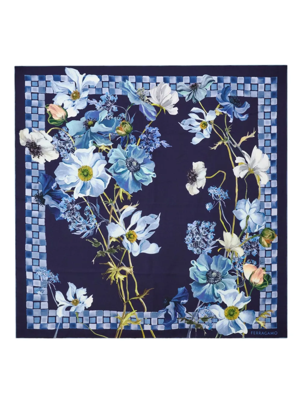 Ferragamo Zijden sjaal met Fiori-print Blauw