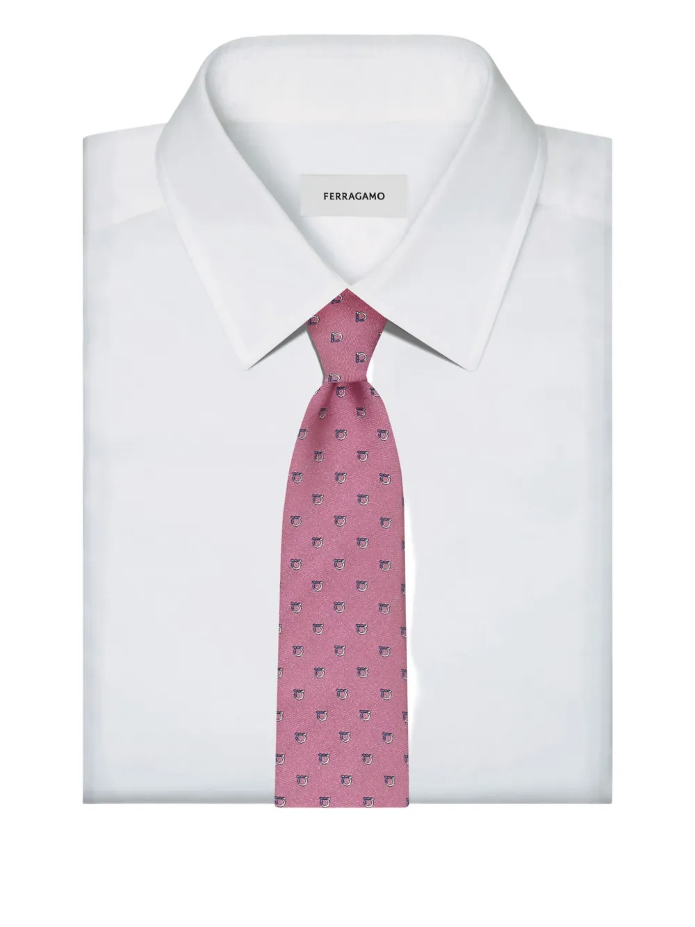 Ferragamo Two Tone Gancini Jacquard Tie In Pink
