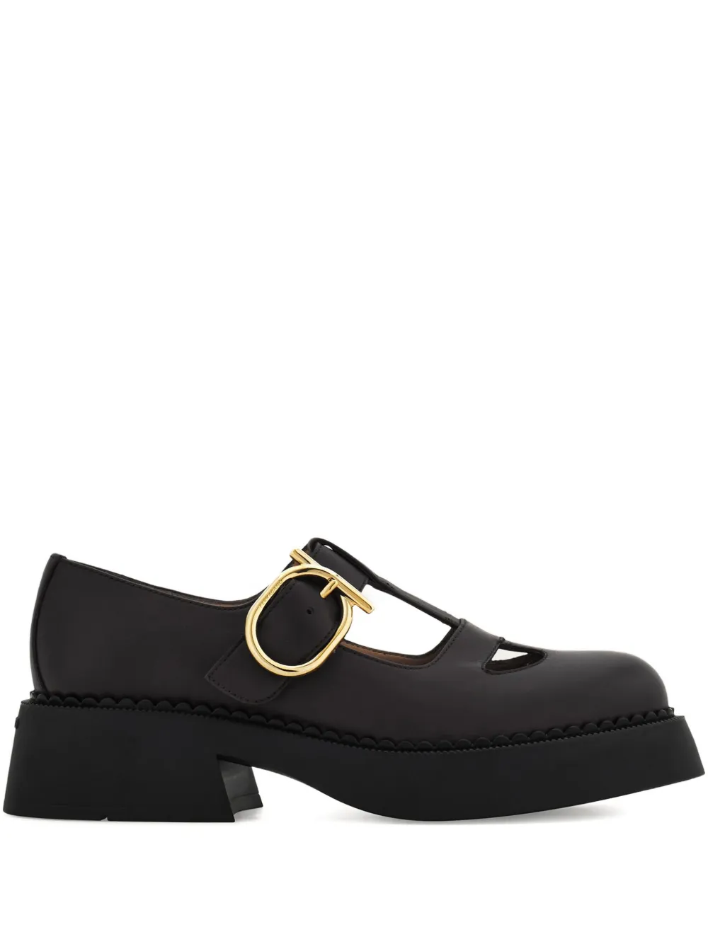 Ferragamo T-strap Buckle Loafers In Black