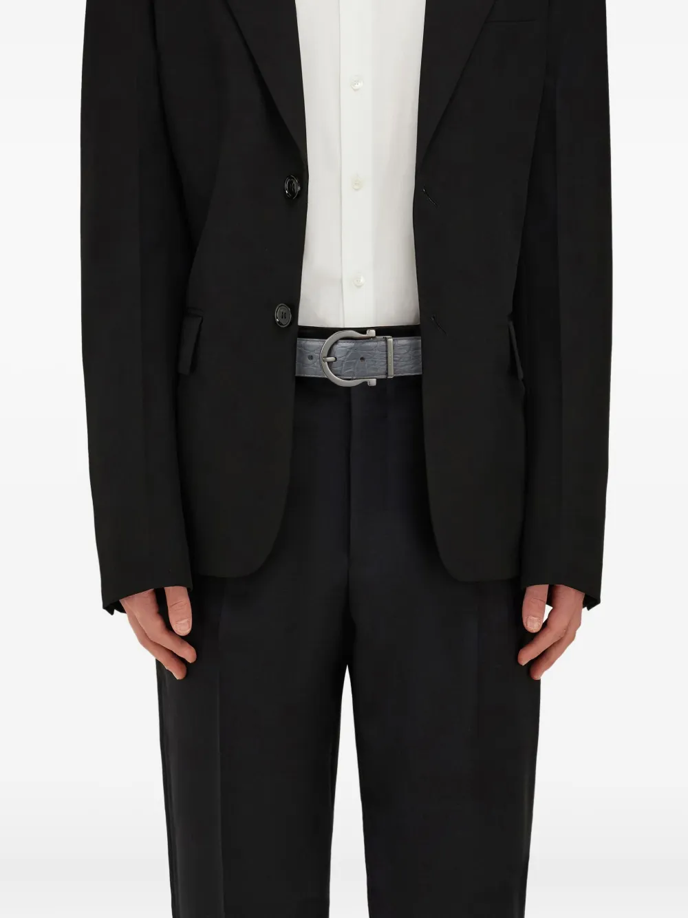 Ferragamo Adjustable Gancini Belt In Gray
