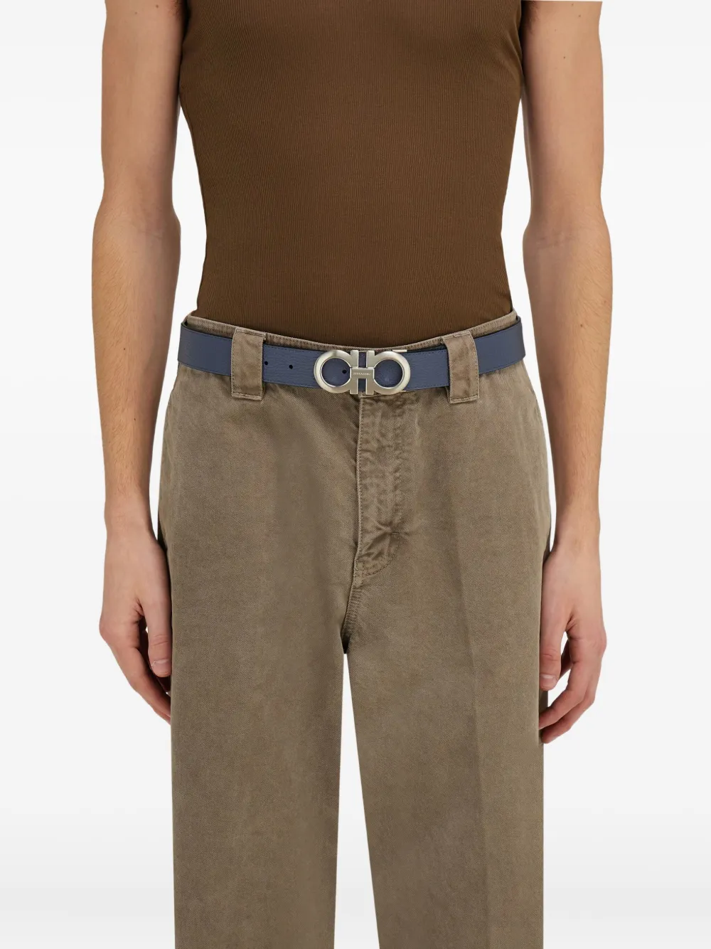 Ferragamo Omkeerbare leren riem Grijs