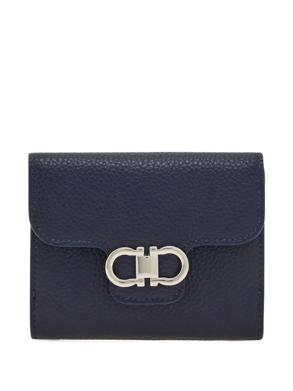 Ferragamo Gancini Compact Calfskin Wallet In Blue