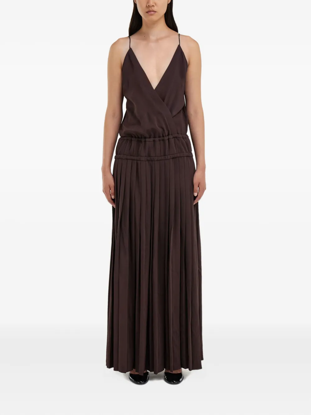 Ferragamo Long Dress With Pleated Skirt In Brown