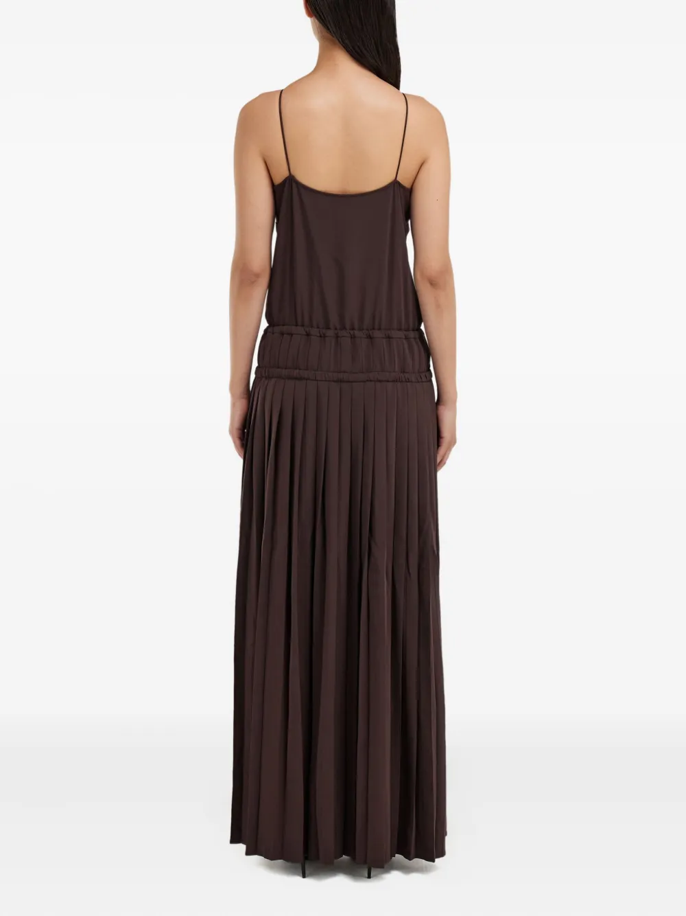 Ferragamo Long Dress With Pleated Skirt In Brown