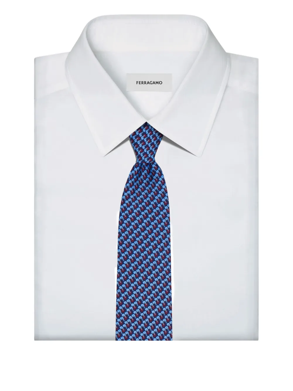Ferragamo All-over Elephant Print Silk Tie In Blue