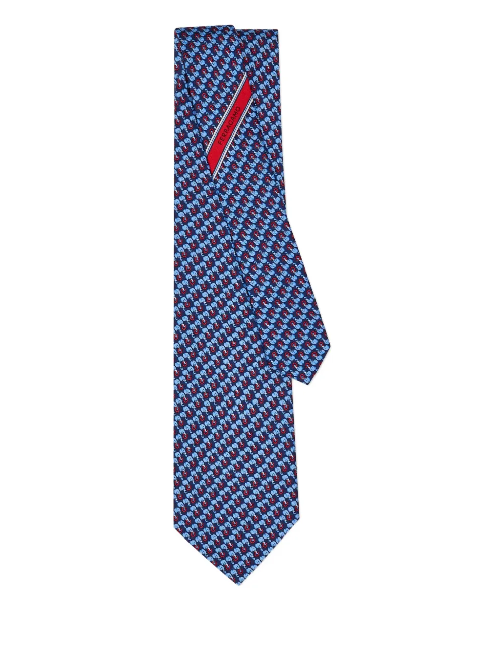 Ferragamo Stropdas met olifantprint - Blauw
