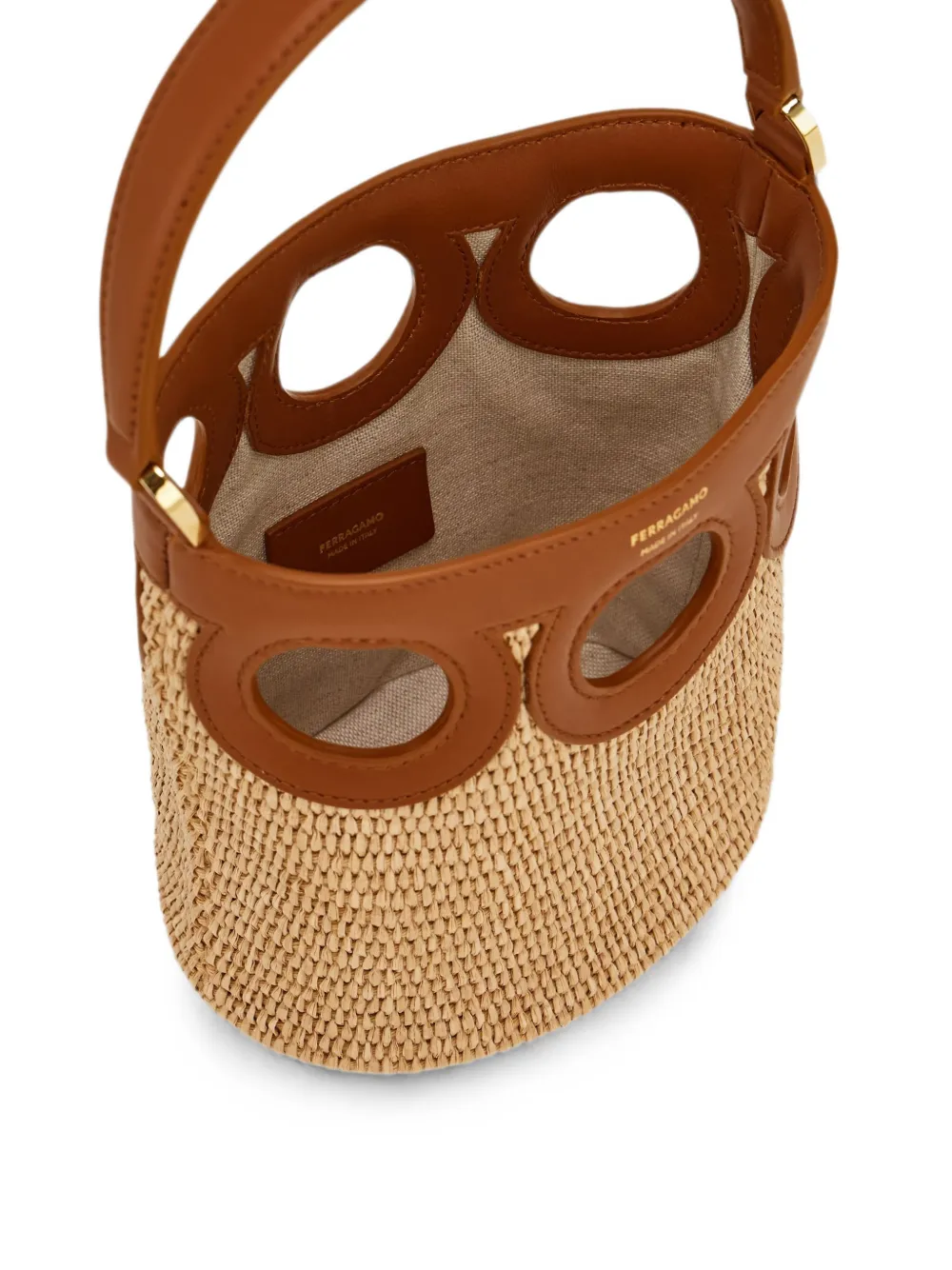 Ferragamo XS Gancini bucket-tas met uitgesneden details Beige