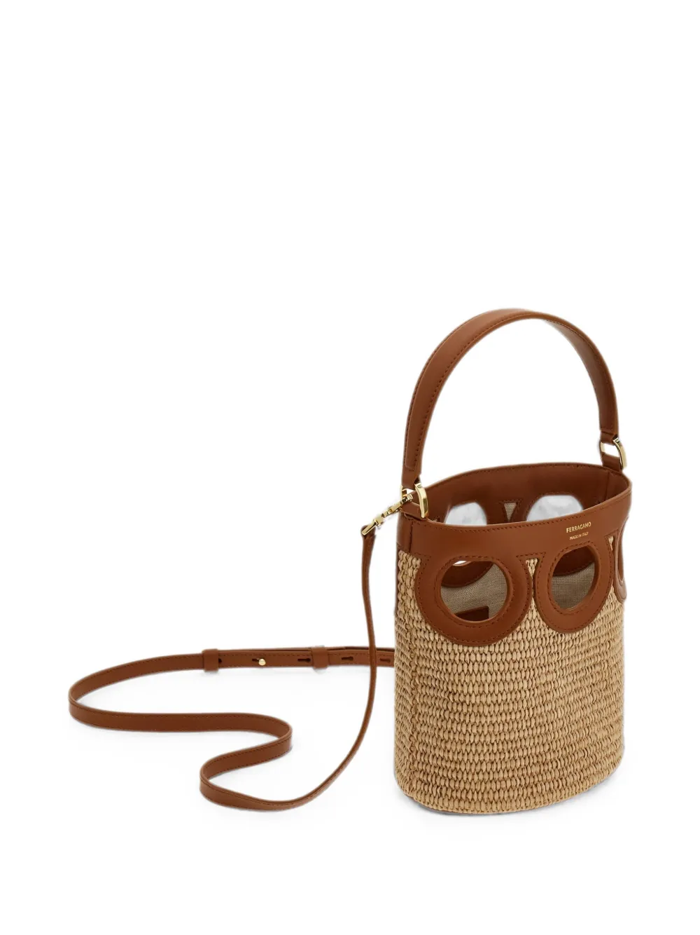 Ferragamo XS Gancini bucket-tas met uitgesneden details Beige