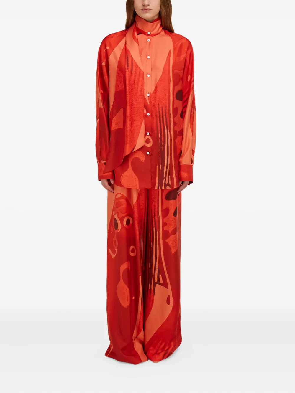 Ferragamo Zijden blouse met sjerpdetail Oranje