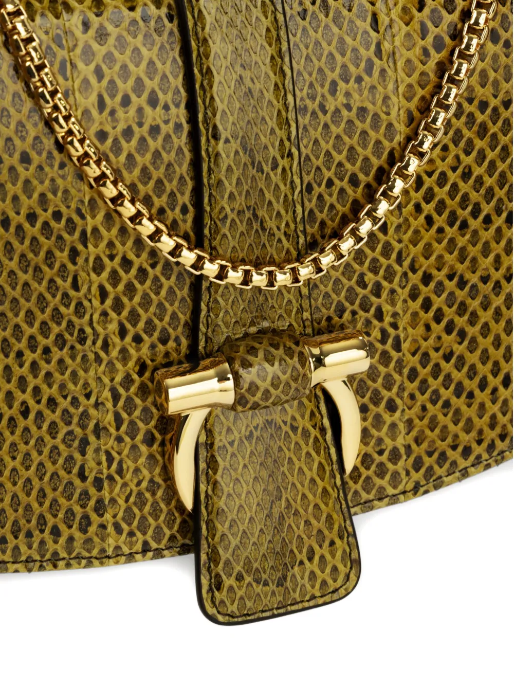 Ferragamo Small Gancini Clasp Snakeskin Cross Body Bag In Yellow