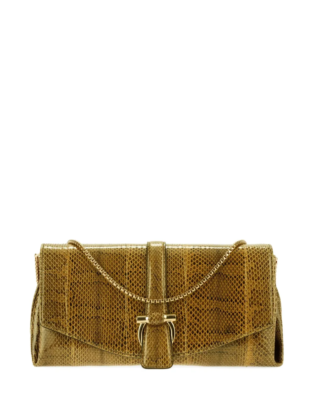 Ferragamo Small Gancini Clasp Snakeskin Cross Body Bag In Yellow