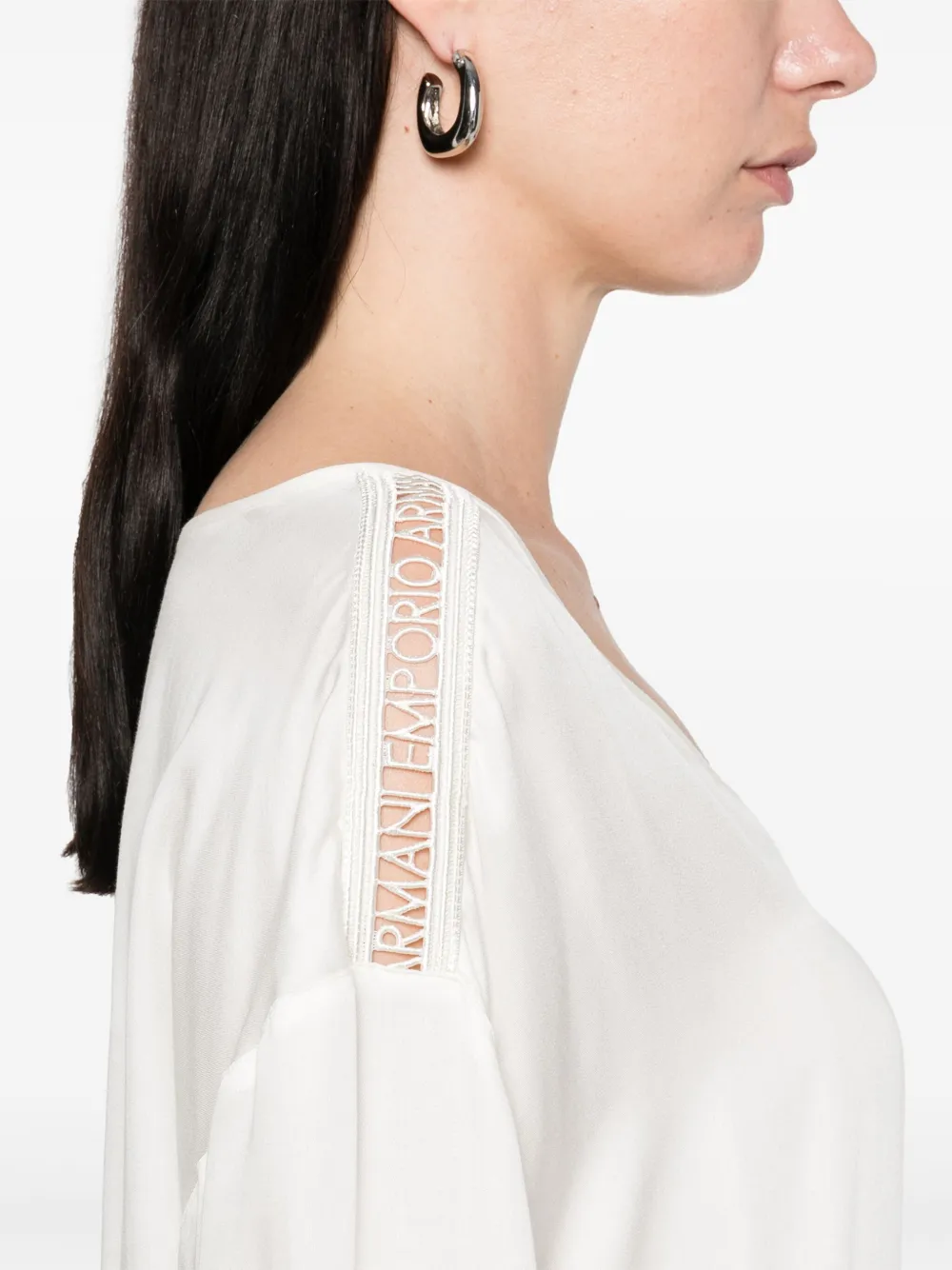 Shop Emporio Armani Embroidered-logo Blouse In White