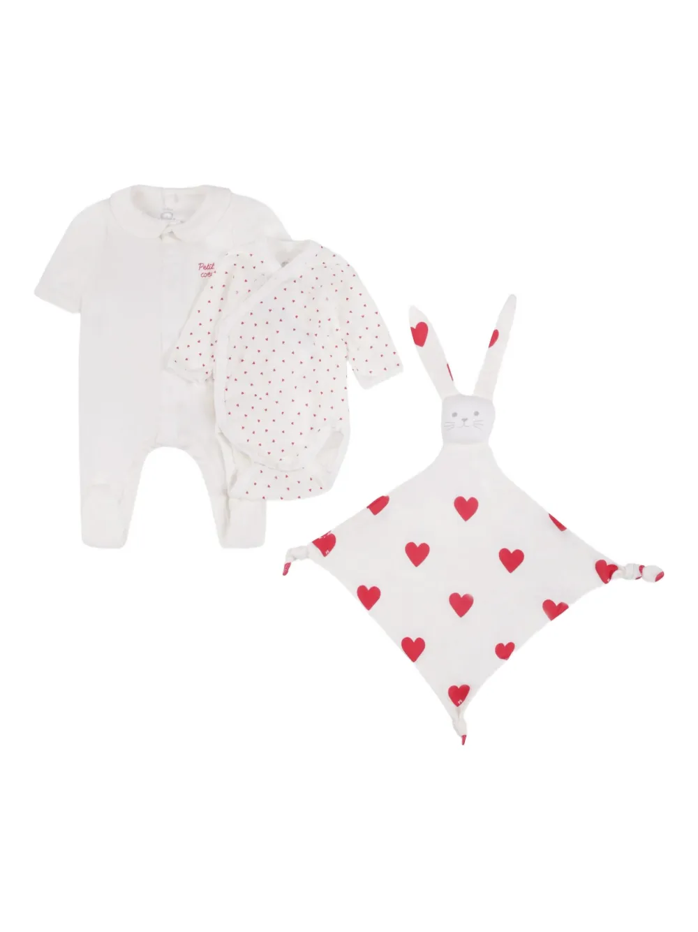 Petit Bateau heart-print organic cotton baby gift set Wit