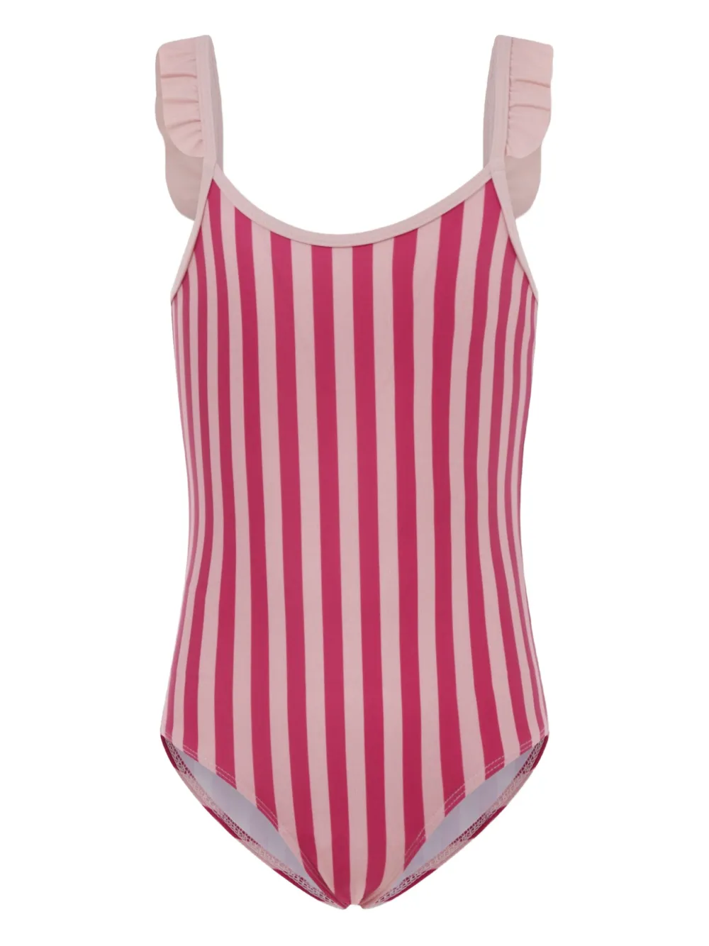Petit Bateau ruffled striped swimsuit Roze