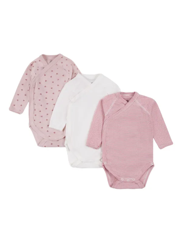 Petit Bateau Lot 3 Bodies Bébé Manches Longues Coton Cœurs – Imprimé Et Uni, Encolure Américaine
