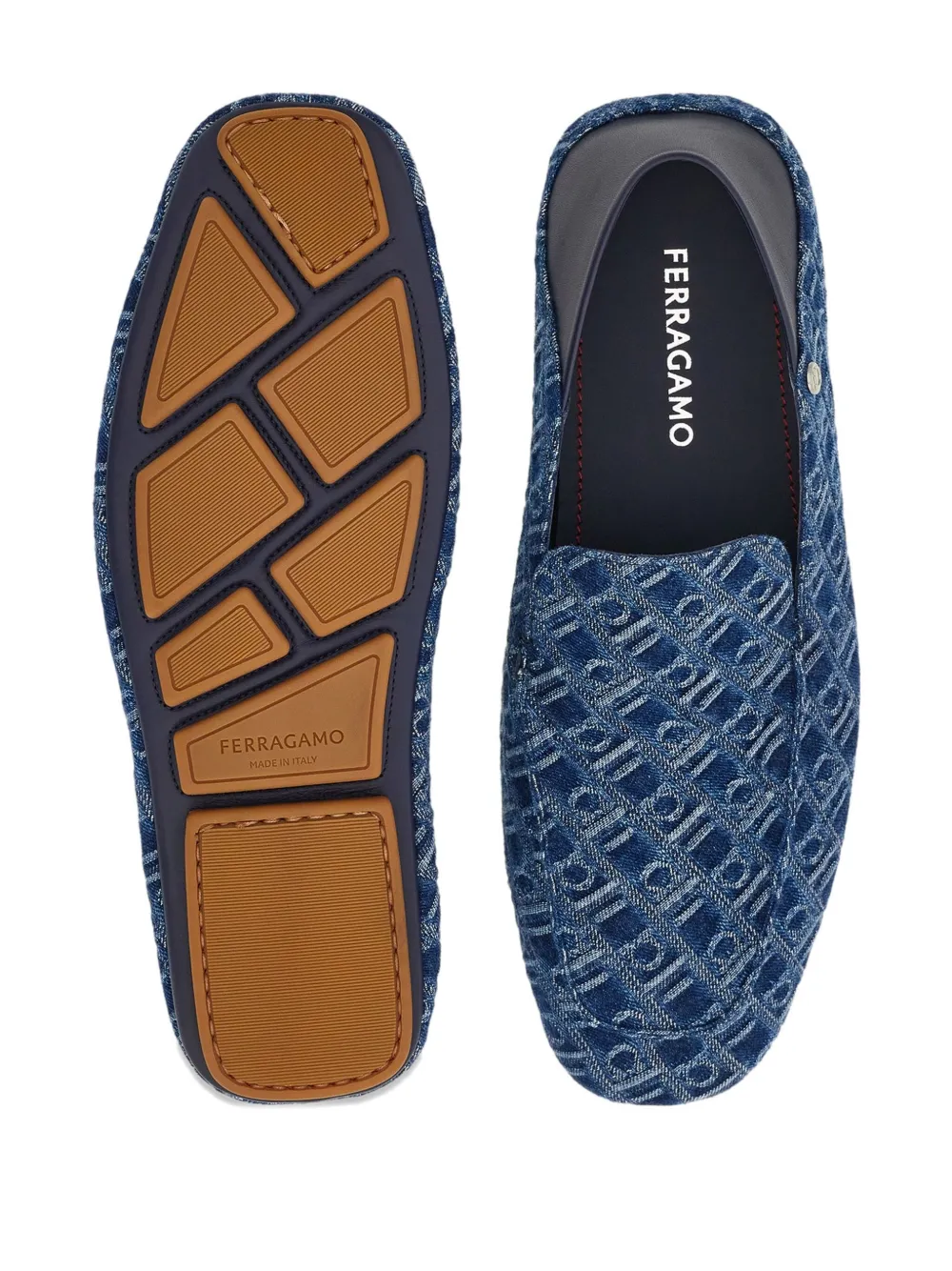 Ferragamo monogram-jacquard loafers Blue