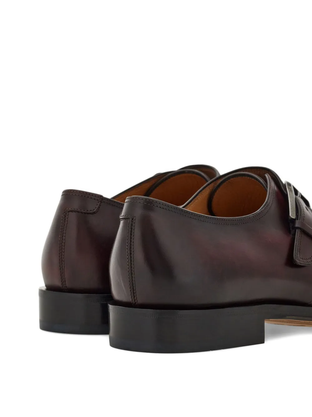Ferragamo leather monk shoes Brown