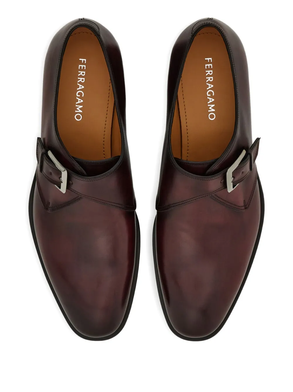 Ferragamo leather monk shoes Brown
