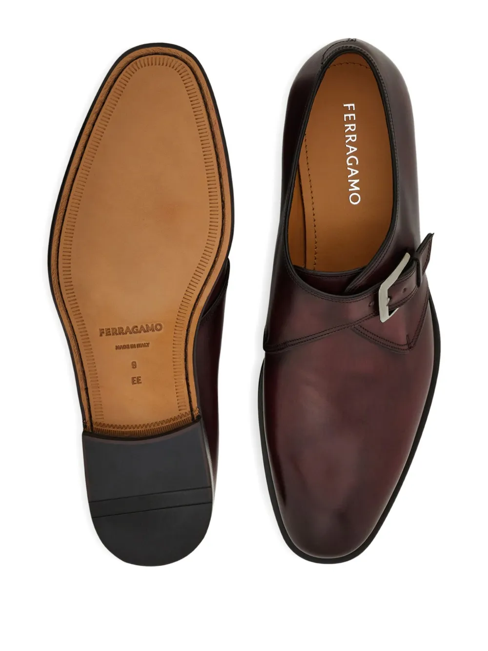 Ferragamo leather monk shoes Brown