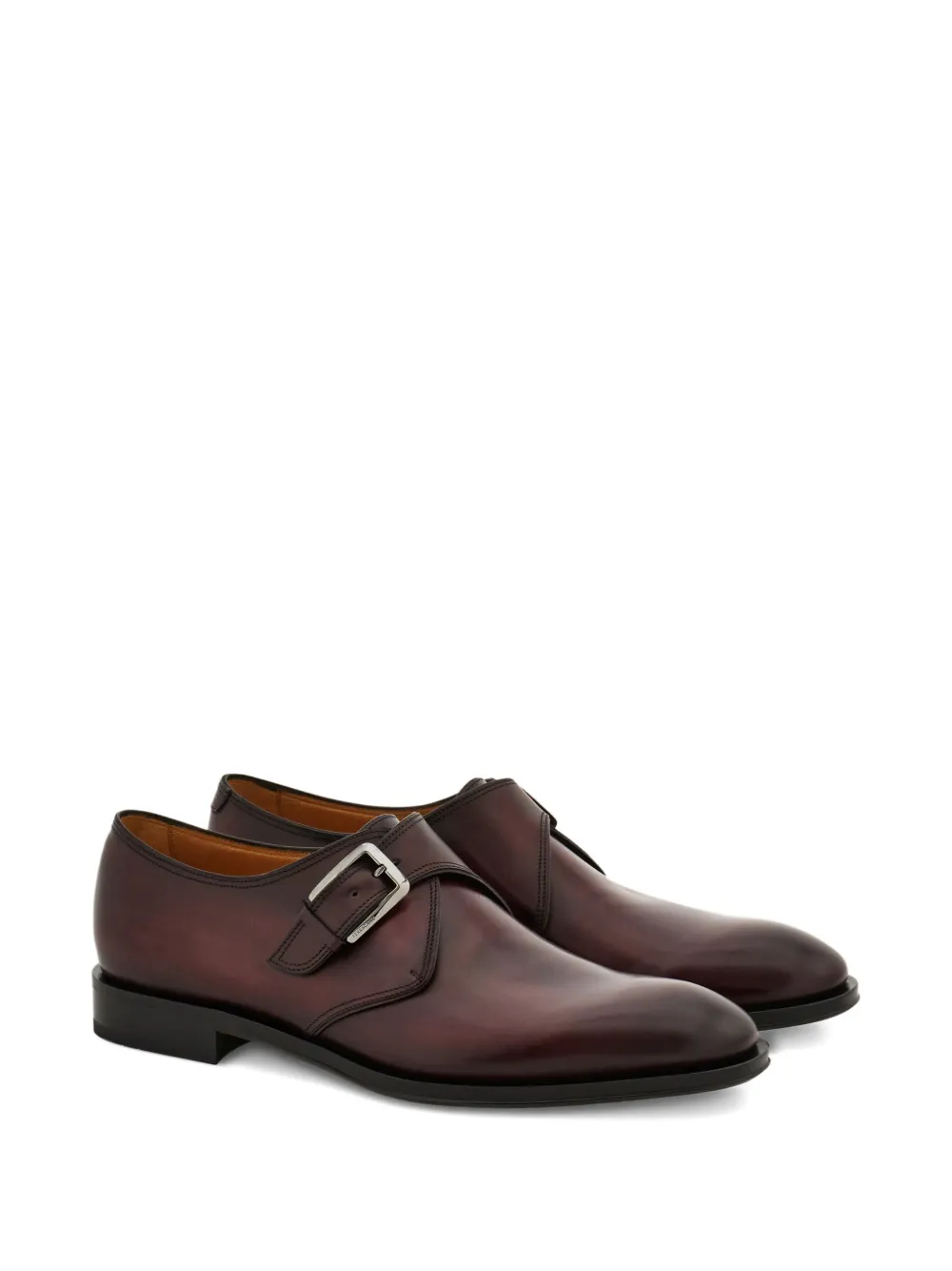 Ferragamo leather monk shoes Brown
