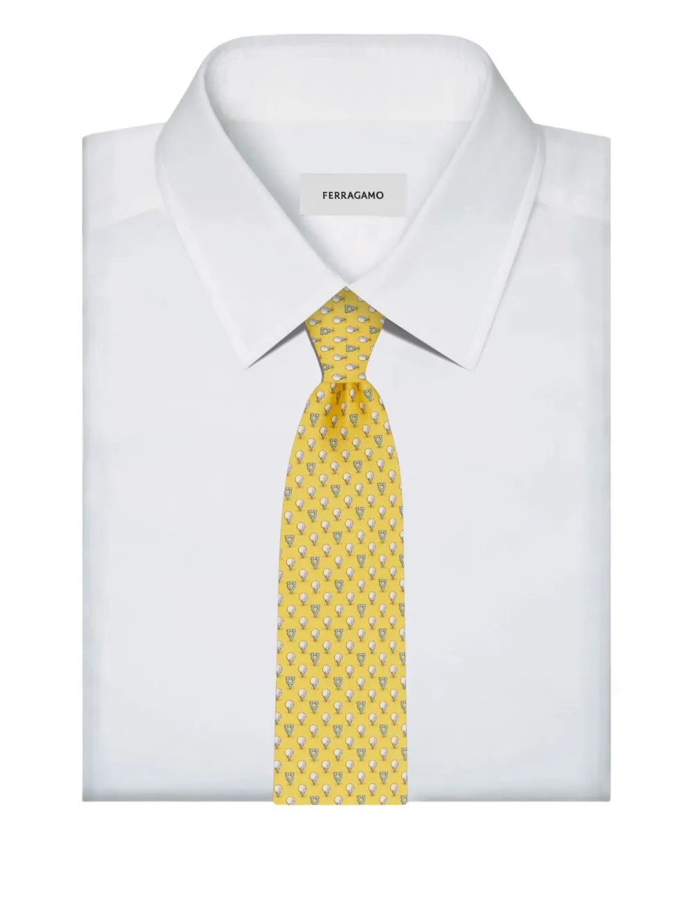 Ferragamo Stropdas met Gancini-print Geel