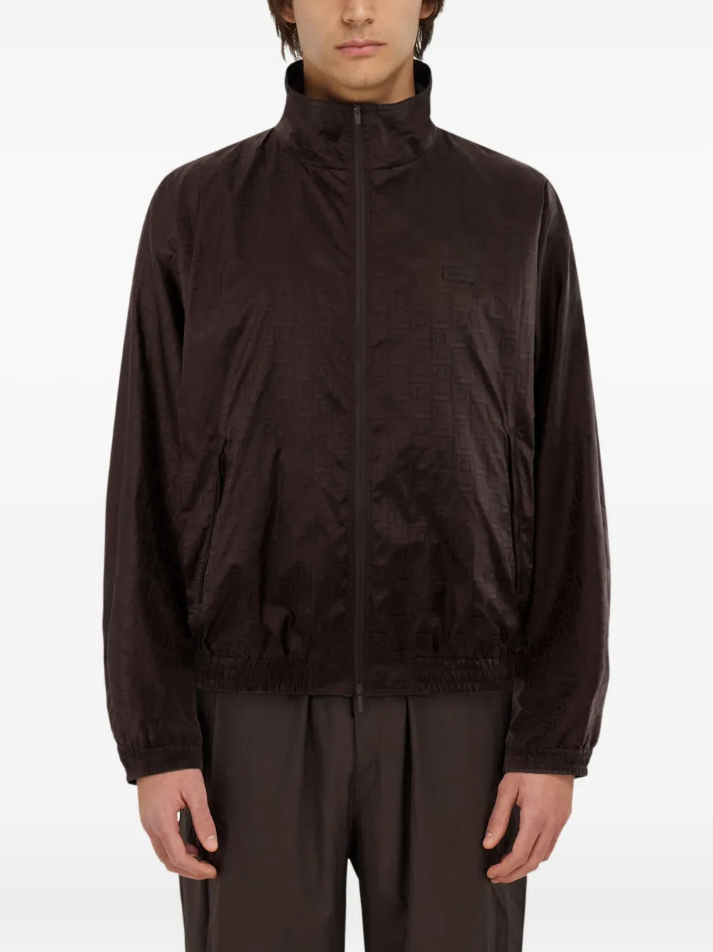 Ferragamo Logo-pattern Elastic-cuff Jacket In Brown