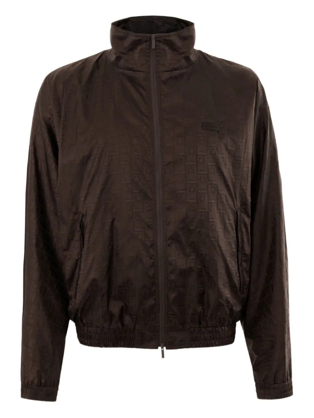 Ferragamo Logo-pattern Elastic-cuff Jacket In Brown