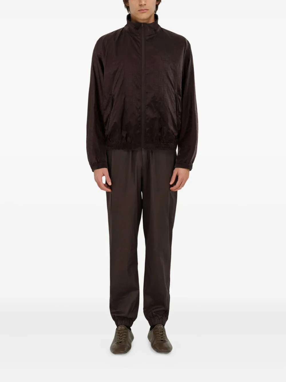 Ferragamo Logo-pattern Elastic-cuff Jacket In Brown