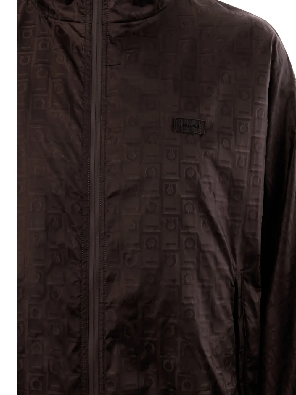 Ferragamo Logo-pattern Elastic-cuff Jacket In Brown