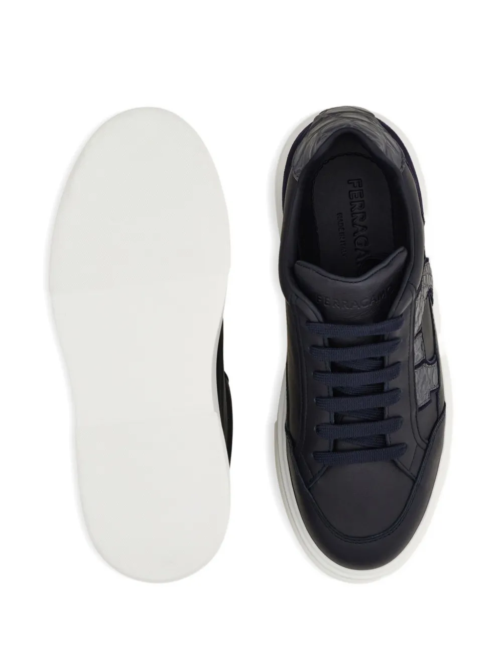 Ferragamo leather panelled sneakers Blue