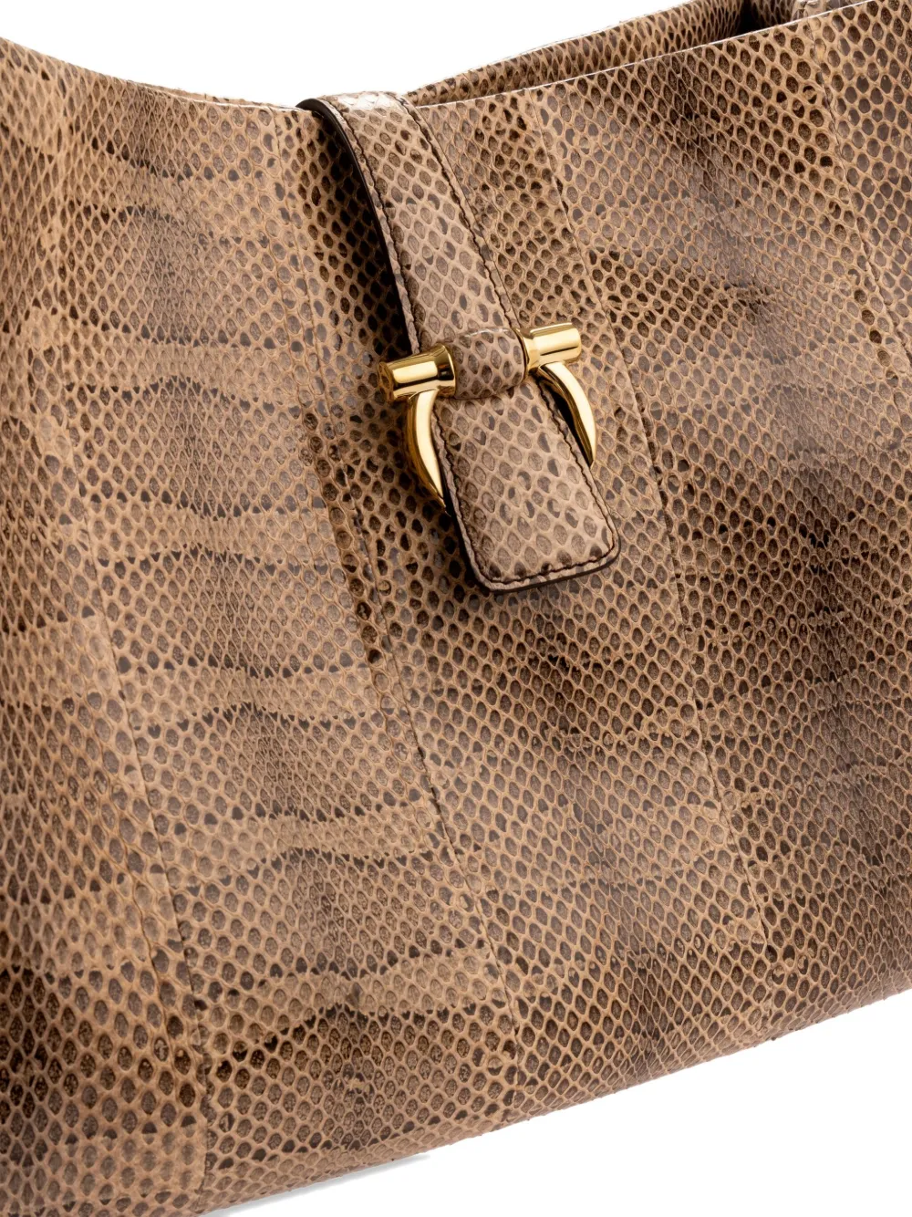 Ferragamo Large Snakeskin Tote Bag In Neutral