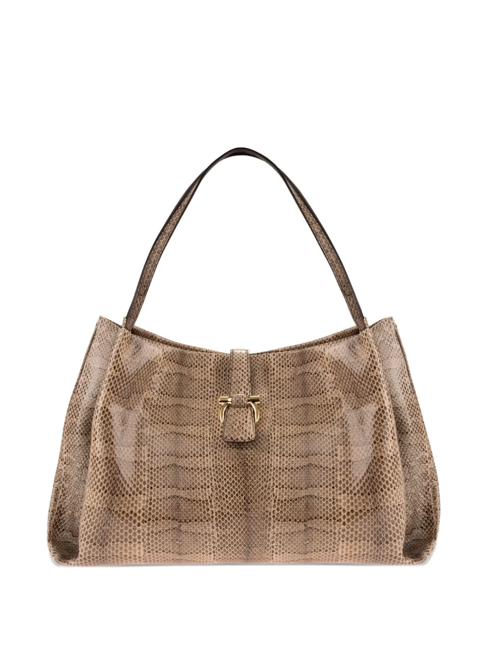 Ferragamo Large Snakeskin Tote Bag In Neutral