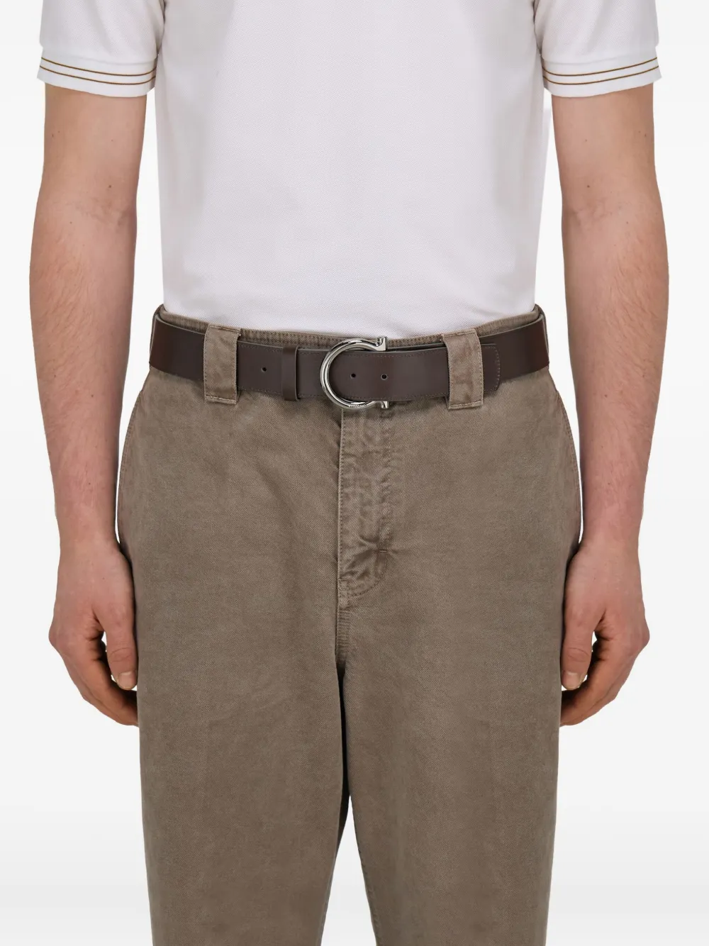 Ferragamo Gancini Leather Belt In Brown
