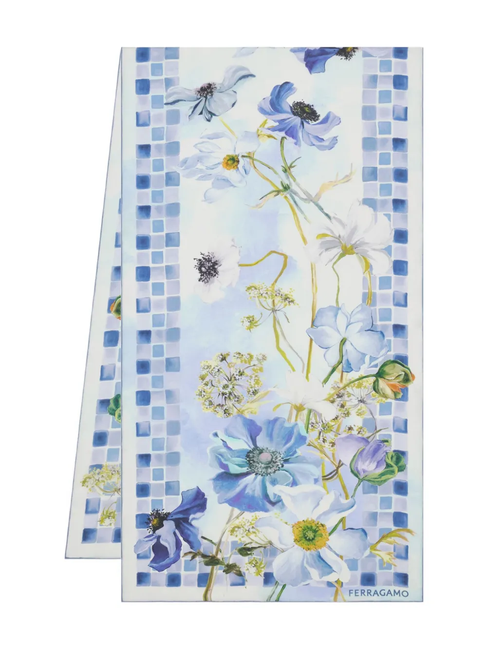 Ferragamo Zijden sjaal met Fiori-print Blauw